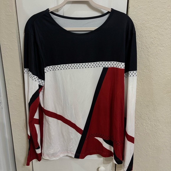 Rosewe Black and Red Women's Geometric Patchwork Top XL - Picture 2 of 7